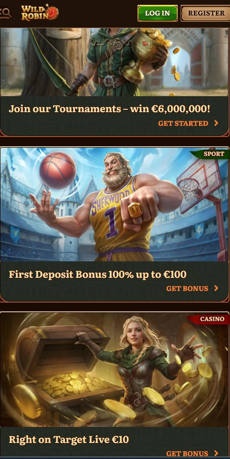 wildrobin mobile bonuses page